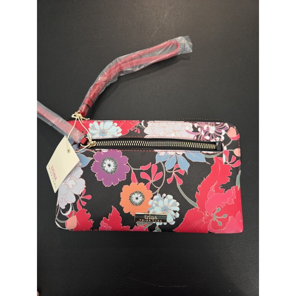 Trina Turk Floral Wristlet Wallet & Card Holder Set NWT Zip Clutch Multi Color